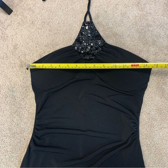 Black sequin halter top stretchy flowy evening cocktail dress Sz XS - Picture 11 of 14